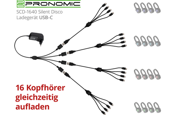Pronomic SDH-340/32 USB-C Silent Disco V2 Kopfhörer Set + 2 Ladegeräte image 9