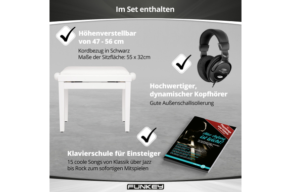 FunKey DP-1088 WM Digitalpiano Weiß matt Set inkl. Bank, Kopfhörer und Schule image 9