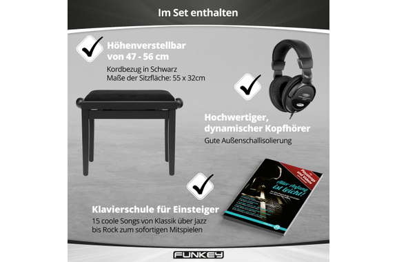 FunKey DP-1088 SM Digitalpiano Zwart Mat Set incl. Bank, Koptelefoon en School image 9